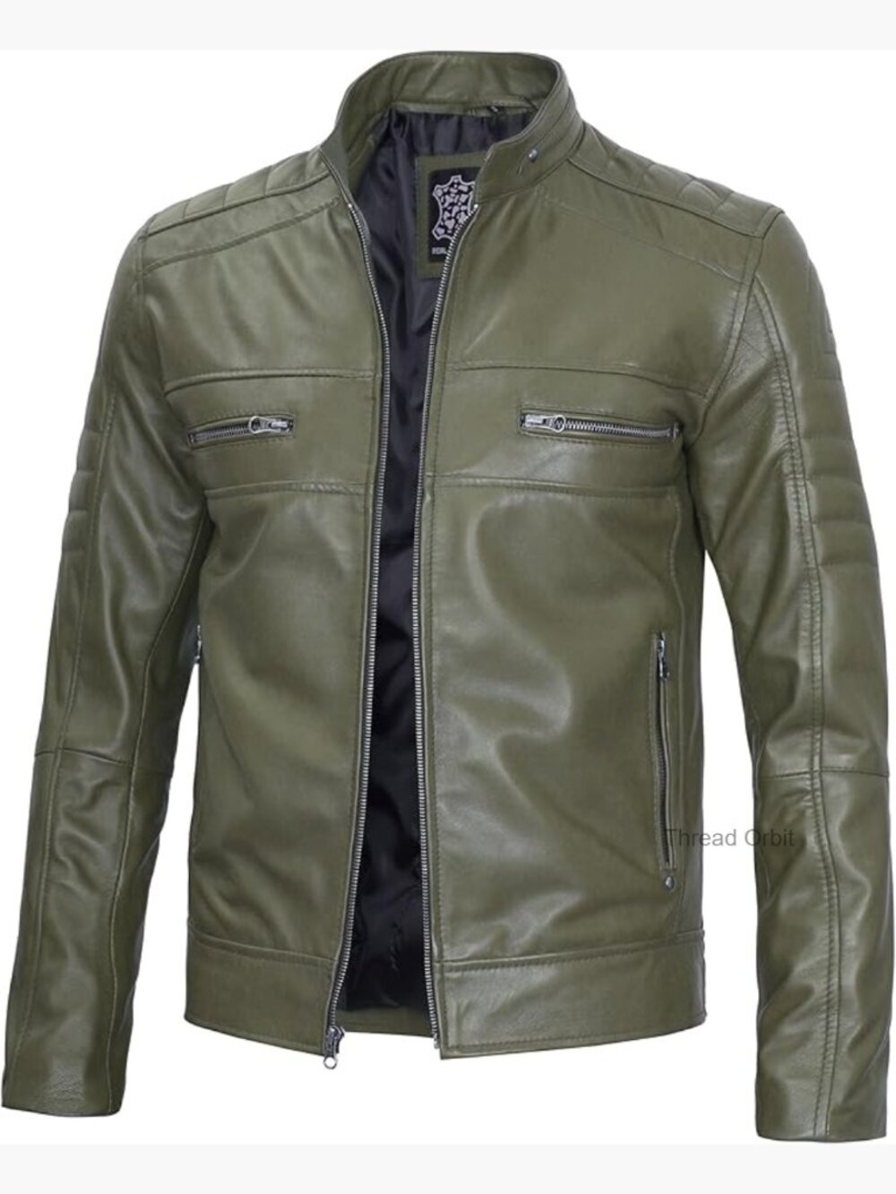 Real Lambskin Cafe Racer Leather Jacket Motorcycle Style Men's